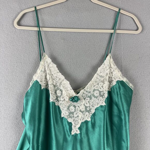 Vintage Victorias Secret Nightie Womens Large Green Satin Lace Gold Label Fairy - Picture 3 of 13